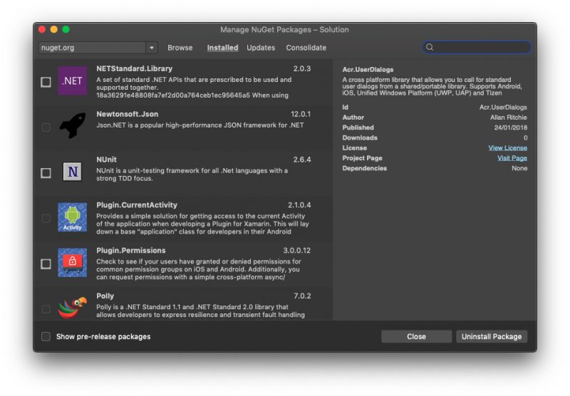 nuget visual studio community mac